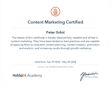Content Marketing certificate