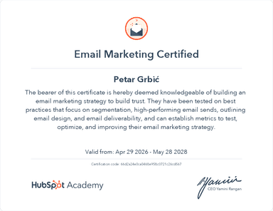 Email Marketing certificate