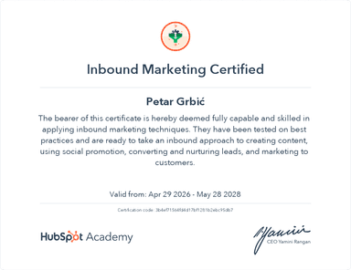 Inbound Marketing certificate
